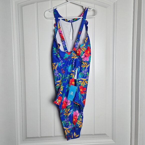 Cupshe Twilight Garden Tummy Control Cross Back One-Piece Royal / L -SOLD OUT - Picture 5 of 6